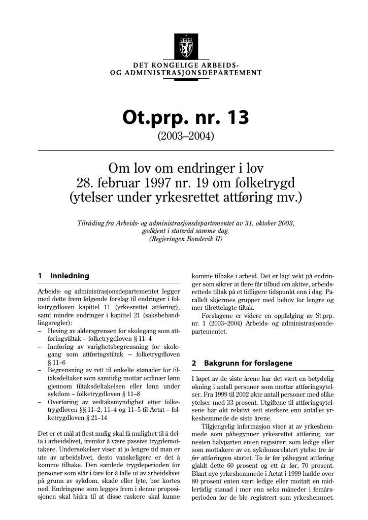 Forsiden av dokumentet Ot.prp. nr. 13 (2003-2004)