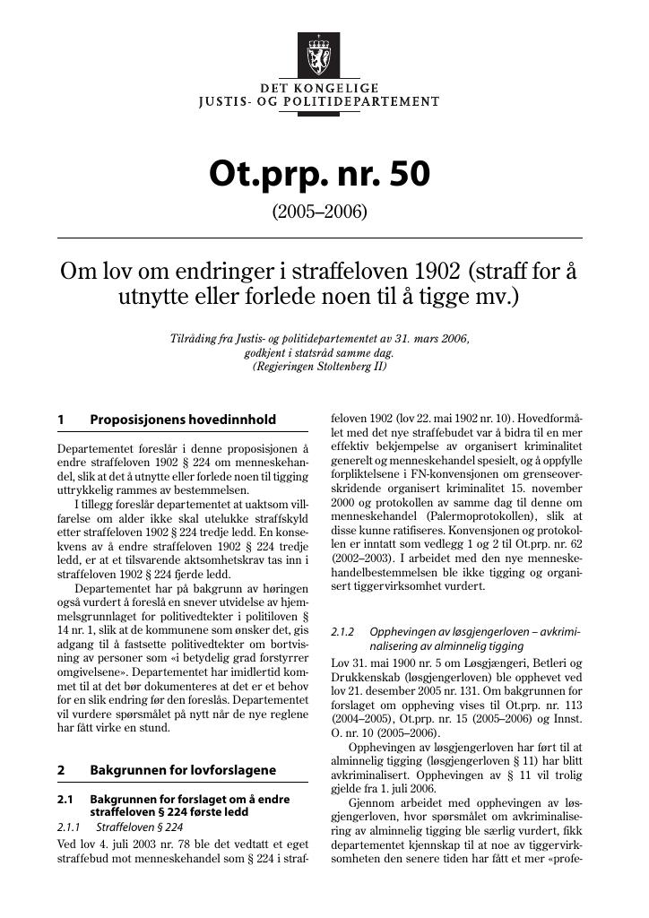 Forsiden av dokumentet Ot.prp. nr. 50 (2005-2006)