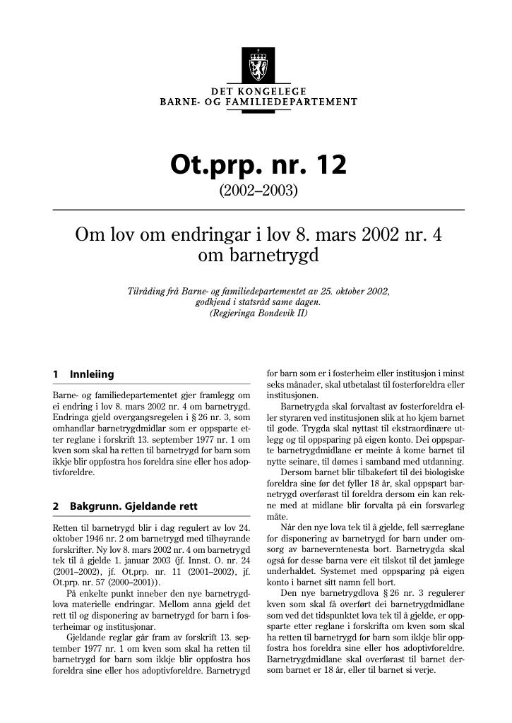 Forsiden av dokumentet Ot.prp. nr. 12 (2002-2003)