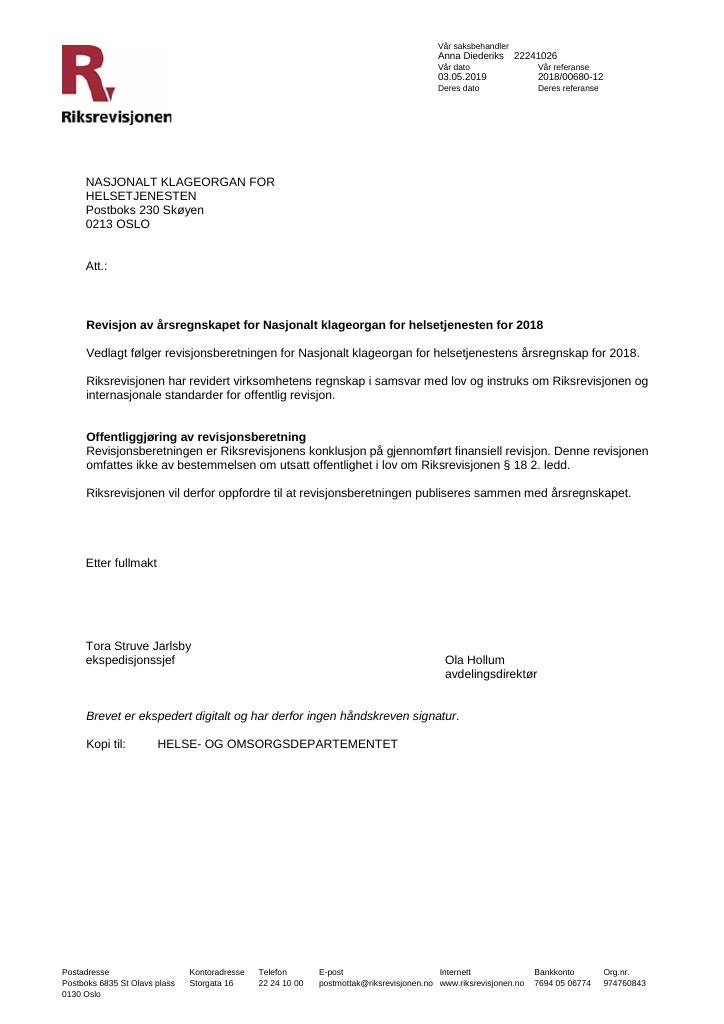 Forsiden av dokumentet Revisjonsberetning (PDF)