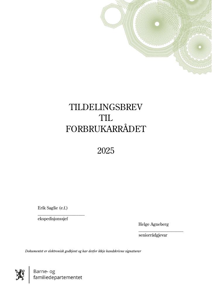 Forsiden av dokumentet Tildelingsbrev Forbrukerrådet 2025