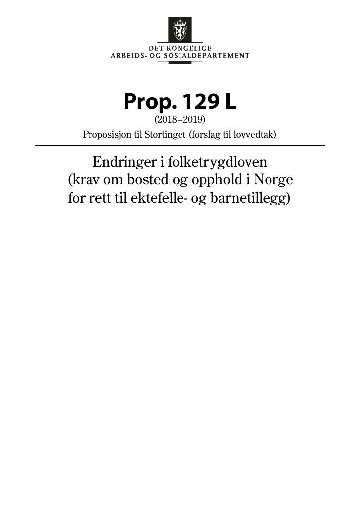 Forsiden av dokumentet Prop. 129 L (2018–2019)