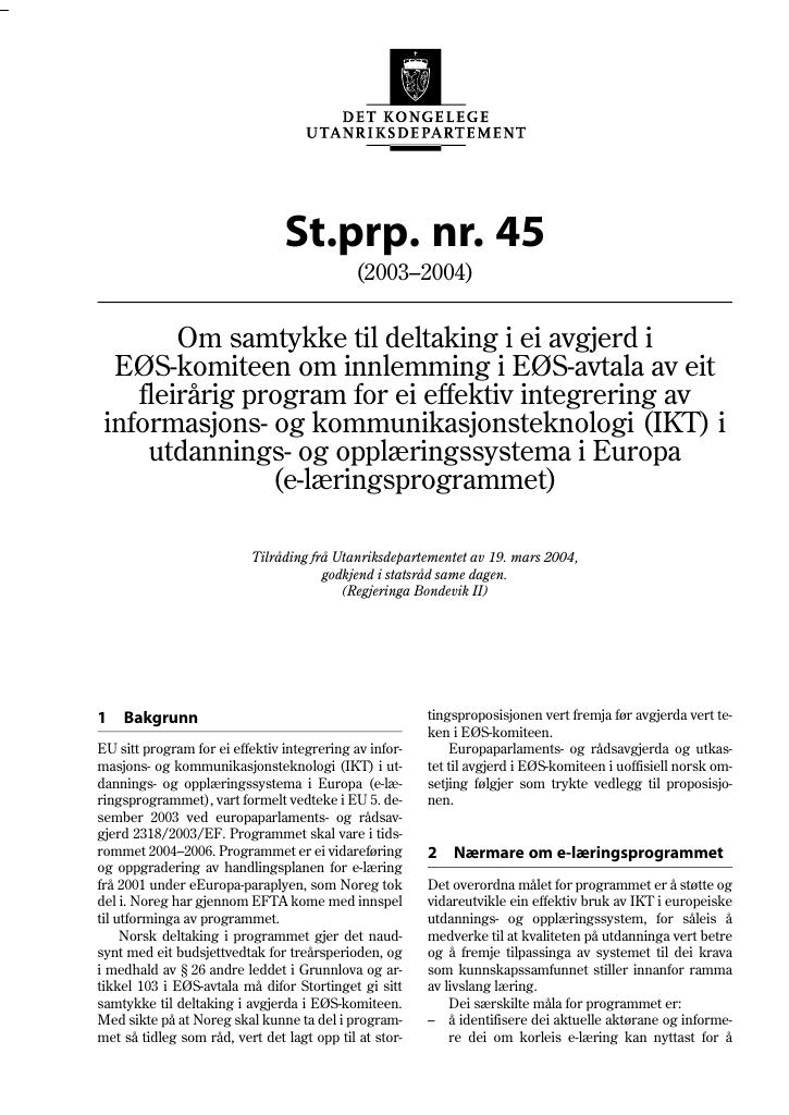 Forsiden av dokumentet St.prp. nr. 45 (2003-2004)