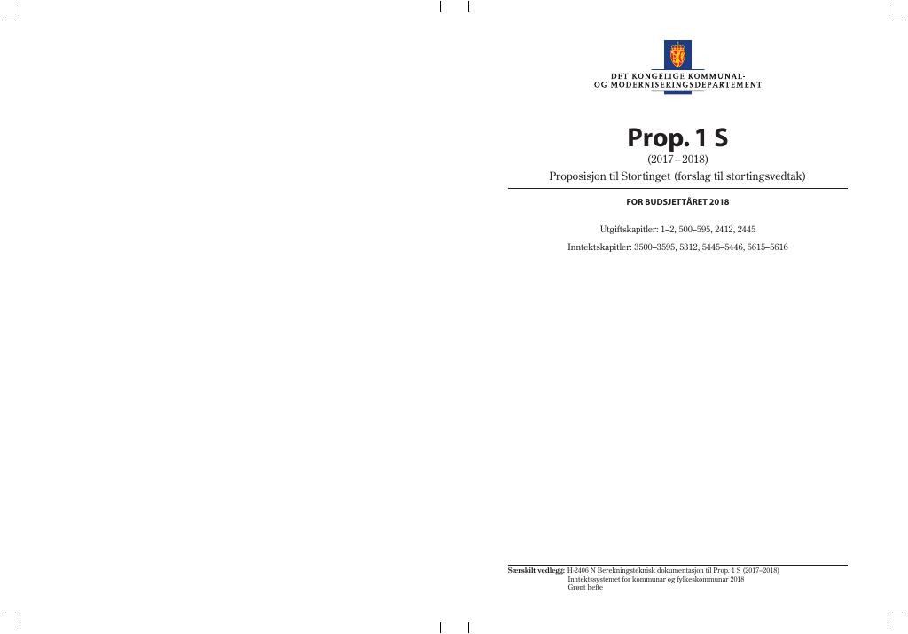 Forsiden av dokumentet Prop. 1 S (2017–2018)