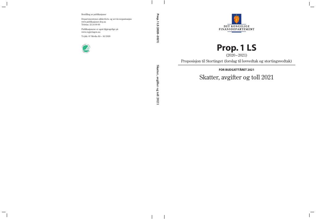 Forsiden av dokumentet Prop. 1 LS (2020–2021)