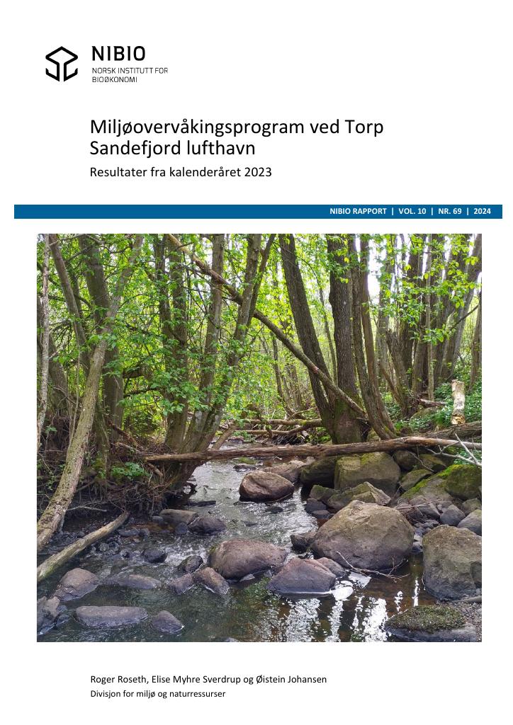 Forsiden av dokumentet Miljøovervåkingsprogram ved Torp Sandefjord lufthavn