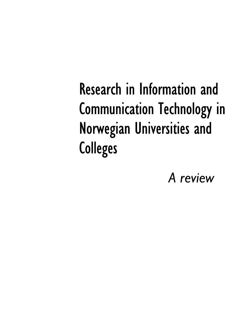 Forsiden av dokumentet Research in Information and Communication Technology in Norwegian Universities and Colleges