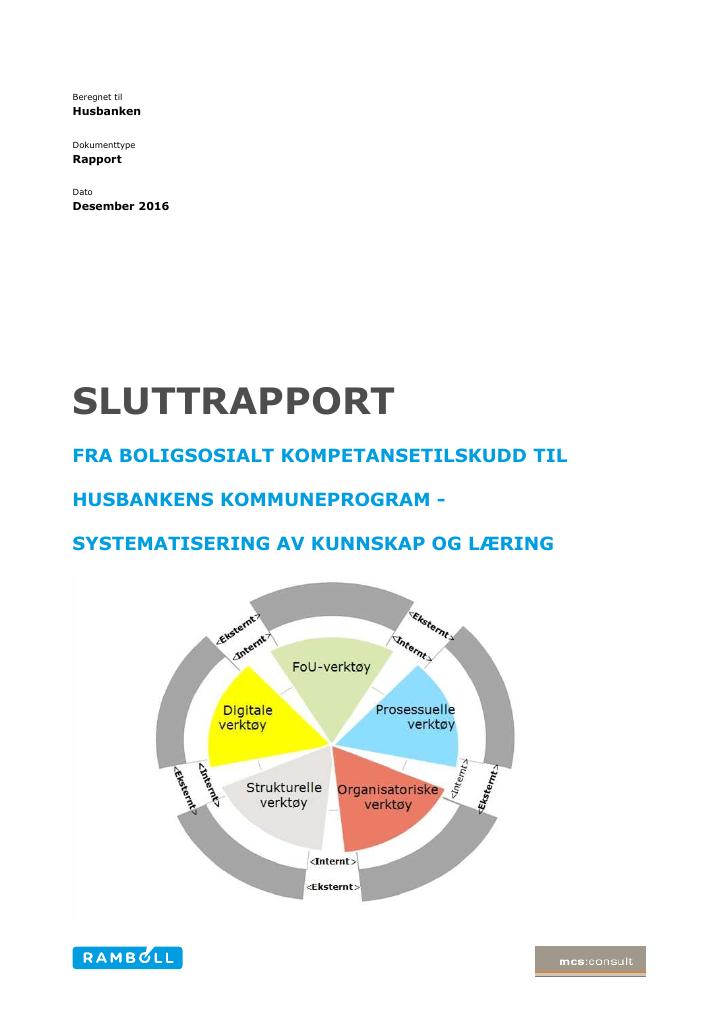 Forsiden av dokumentet Fra boligsosialt kompetansetilskudd til Husbankens kommuneprogram: Systematisering av kunnskap og læring