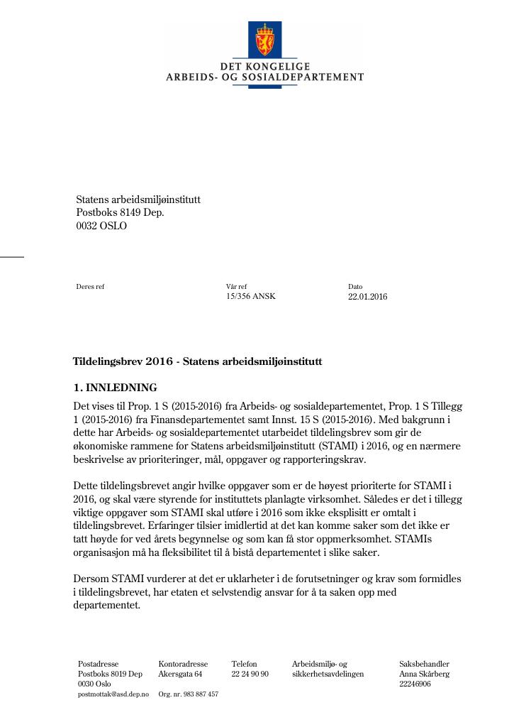 Forsiden av dokumentet Tildelingsbrev (PDF)