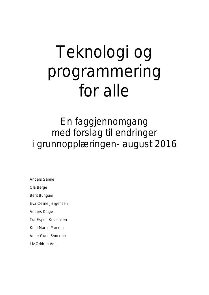 Forsiden av dokumentet Teknologi og programmering for alle