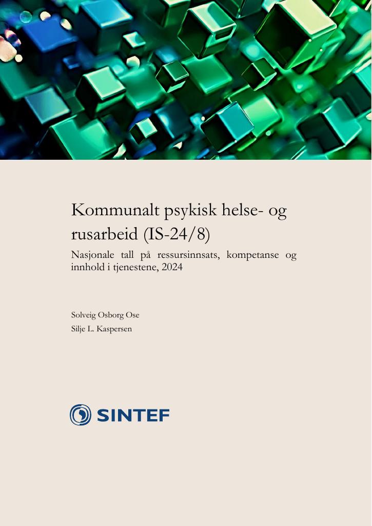 Forsiden av dokumentet Kommunalt psykisk helse- og  rusarbeid (IS-24/8)
Nasjonale tall på ressursinnsats, kompetanse og innhold i tjenestene, 2024