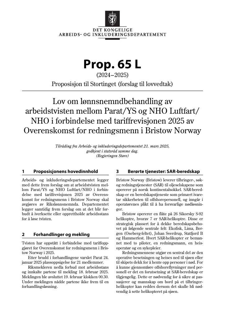 Forsiden av dokumentet Prop. 65 L (2024–2025)