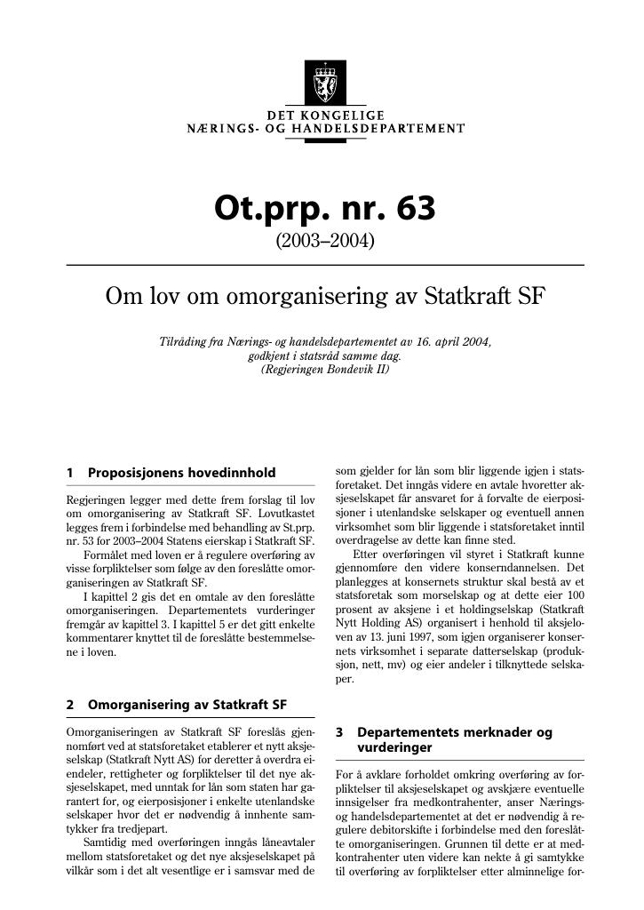 Forsiden av dokumentet Ot.prp. nr. 63 (2003-2004)