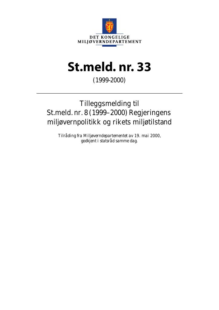 Forsiden av dokumentet St.meld. nr. 33 (1999-2000)