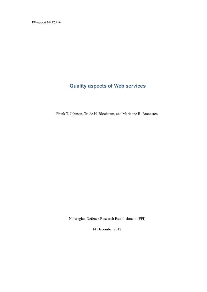 Forsiden av dokumentet Quality aspects of Web services