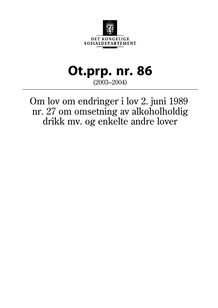 Forsiden av dokumentet Ot.prp. nr. 86 (2003-2004)