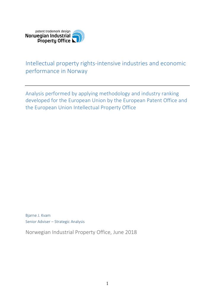 Forsiden av dokumentet Intellectual property rights-intensive industries and economic
performance in Norway