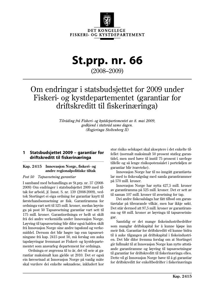 Forsiden av dokumentet St.prp. nr. 66 (2008-2009)