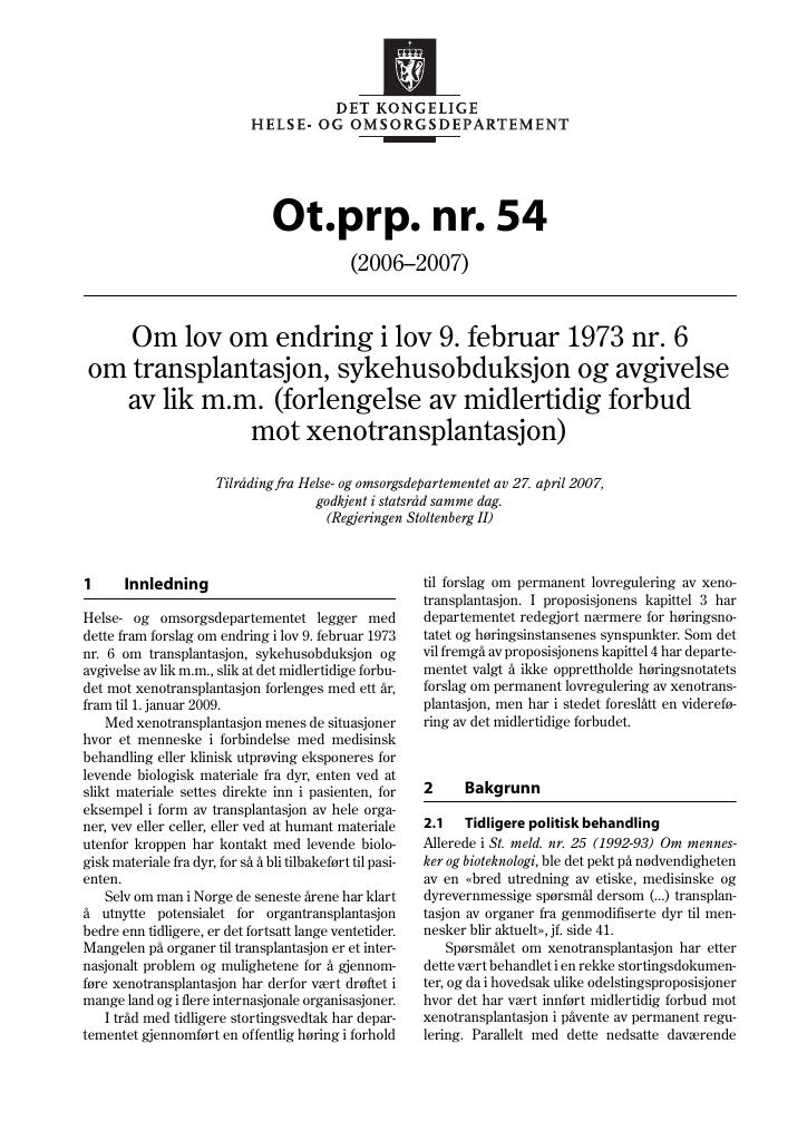 Forsiden av dokumentet Ot.prp. nr. 54 (2006-2007)