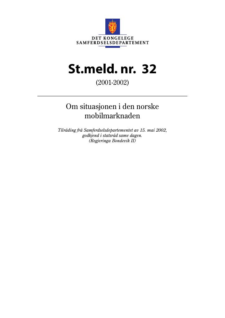 Forsiden av dokumentet St.meld. nr. 32 (2001-2002)