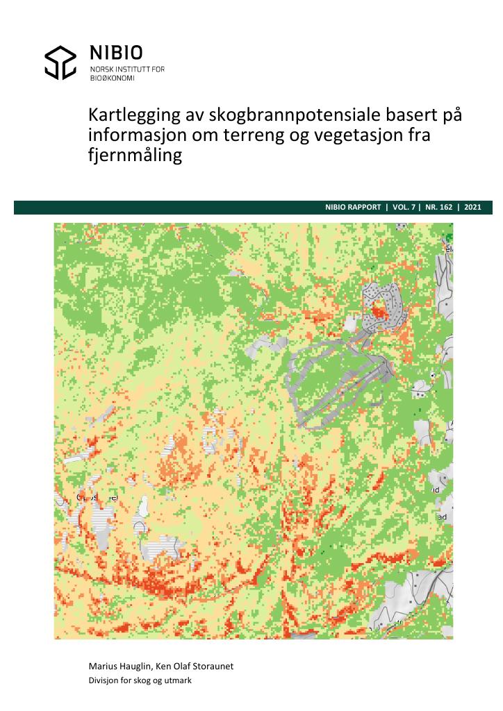 Forsiden av dokumentet Kartlegging av skogbrannpotensiale basert på informasjon om terreng og vegetasjon fra fjernmåling