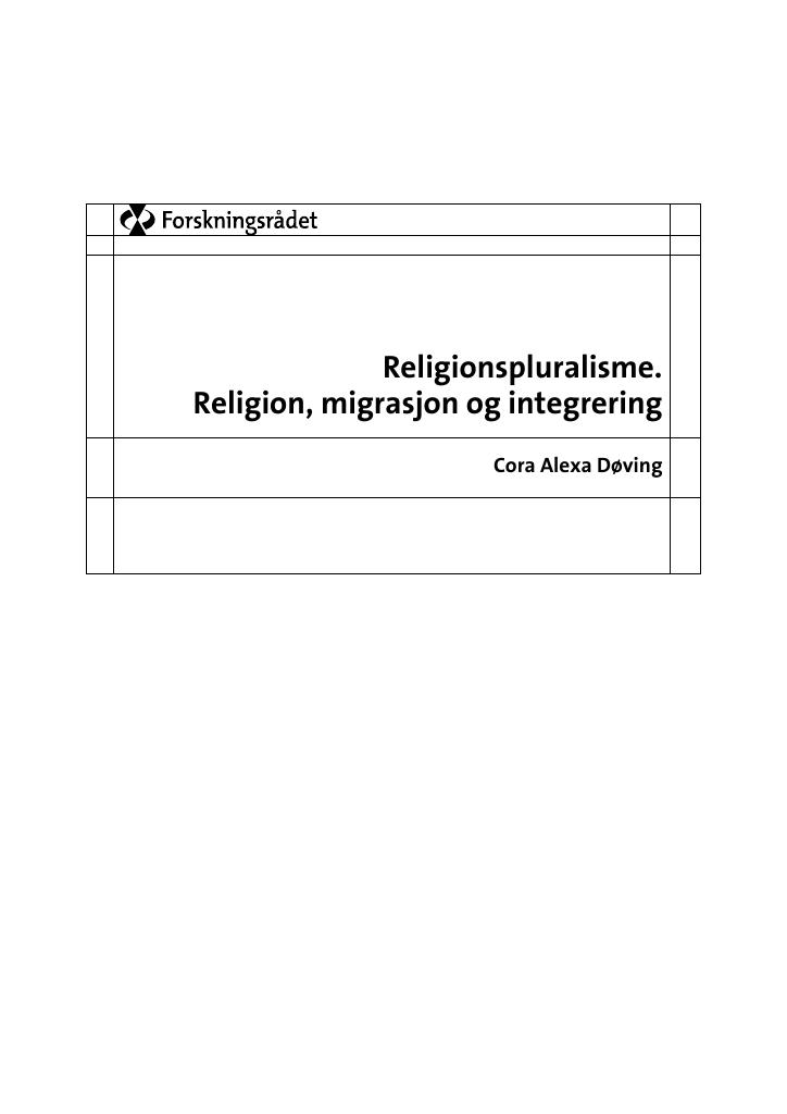 Forsiden av dokumentet Religionspluralisme. Religion, migrasjon og integrering