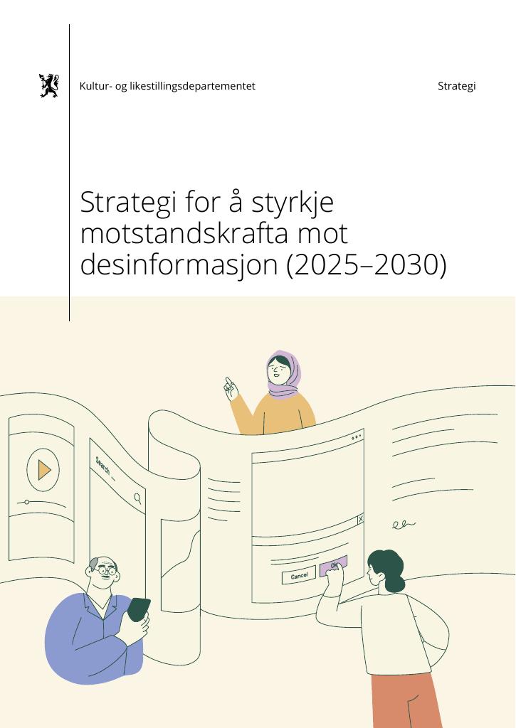 Forsiden av dokumentet Strategi for å styrkje motstandskrafta mot desinformasjon