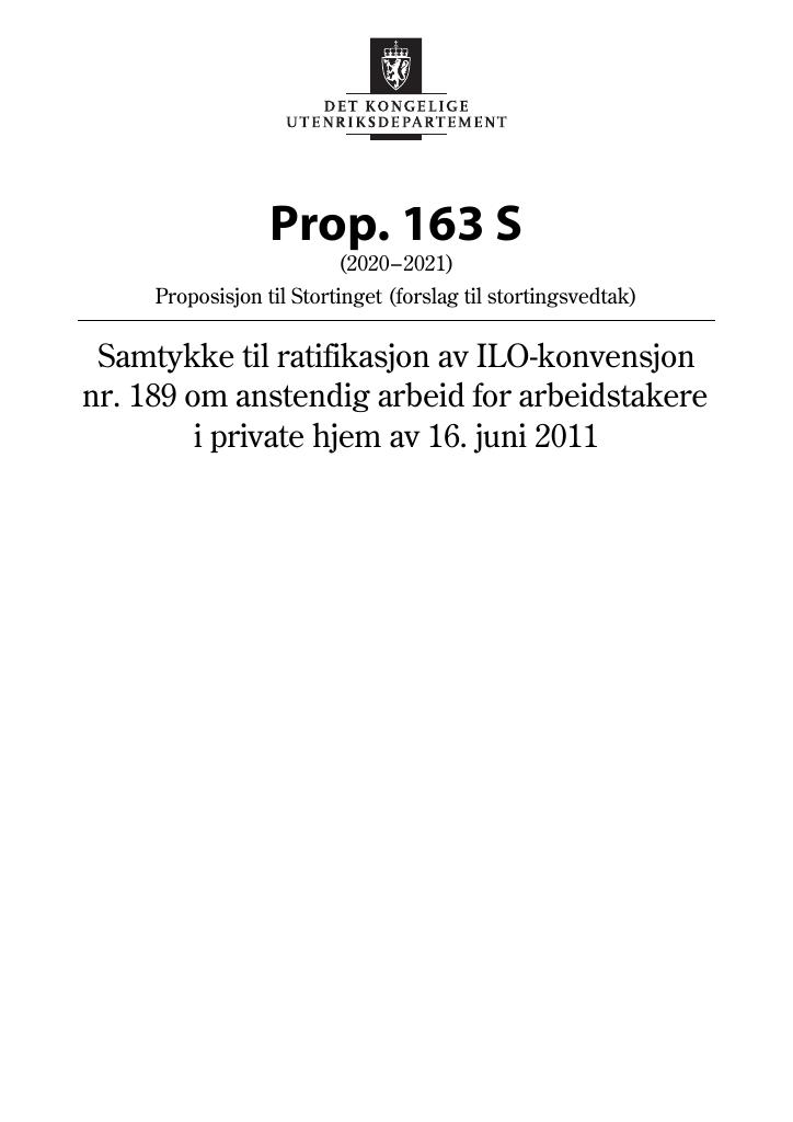 Forsiden av dokumentet Prop. 163 S (2020–2021)