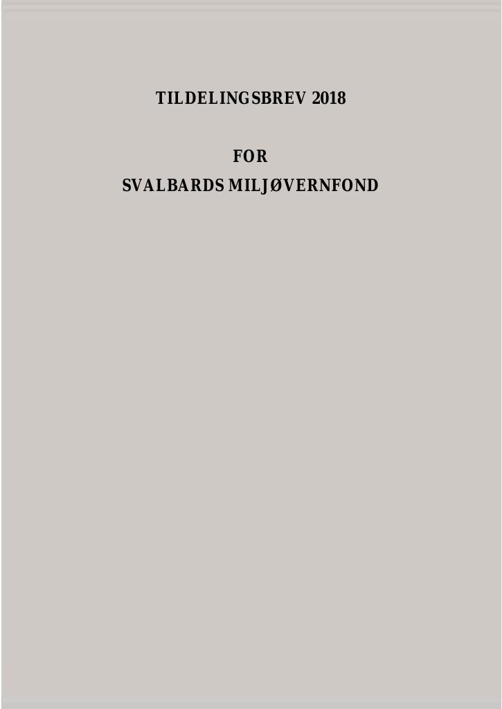Forsiden av dokumentet Tildelingsbrev Svalbards miljøvernfond 2018