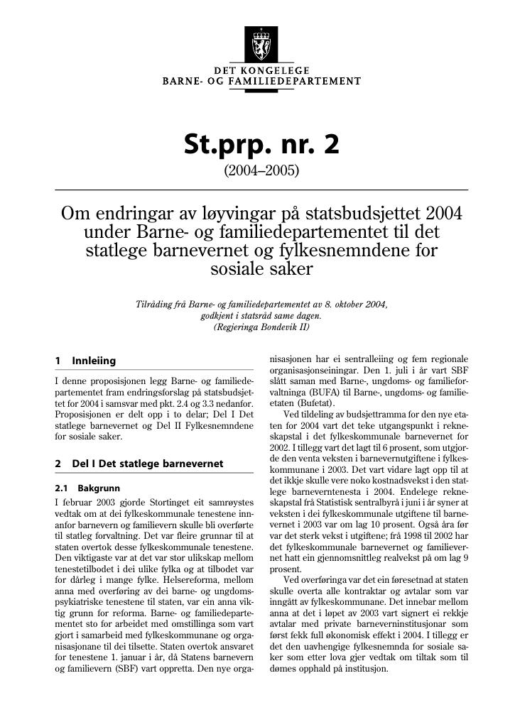Forsiden av dokumentet St.prp. nr. 2 (2004-2005)
