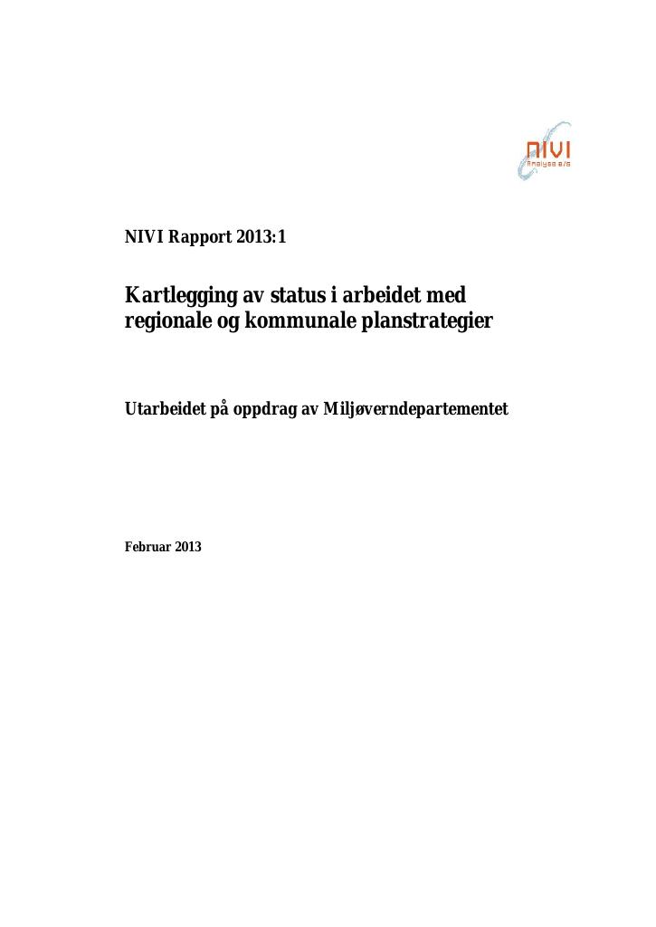 Forsiden av dokumentet Kartlegging av status i arbeidet med regionale og kommunale planstrategier