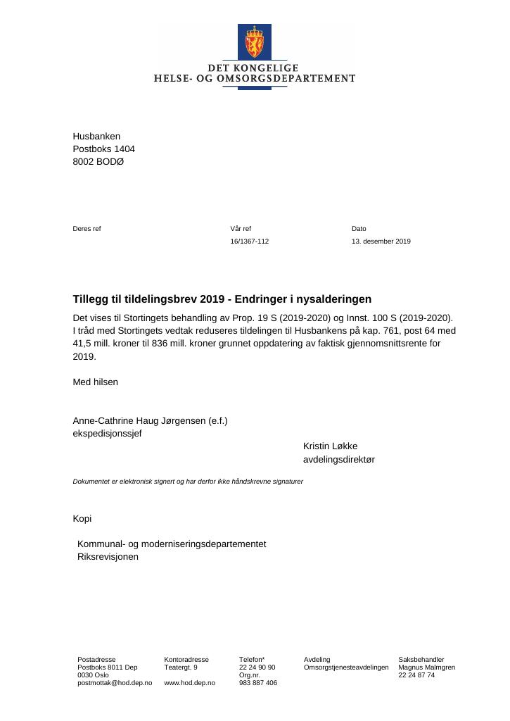 Tillegg Til Tildelingsbrev 2019 - Endringer I Nysalderingen - Kudos