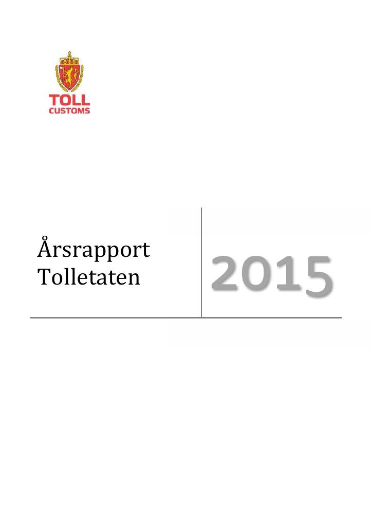 Forsiden av dokumentet Årsrapport Tolletaten 2015