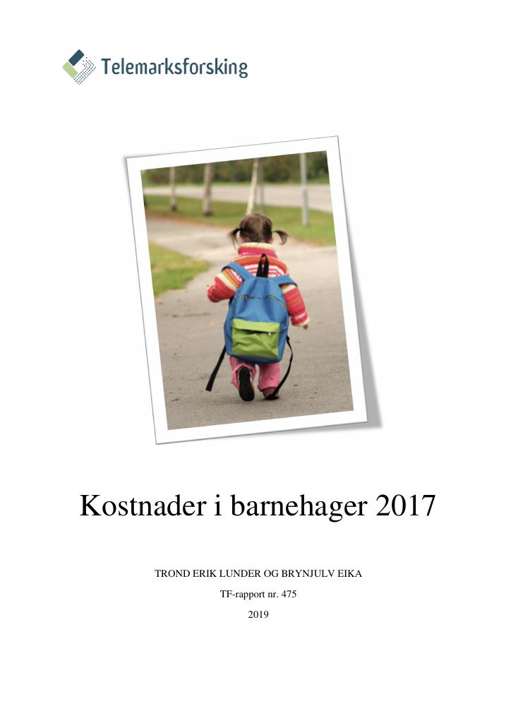 Forsiden av dokumentet Kostnader i barnehager 2017