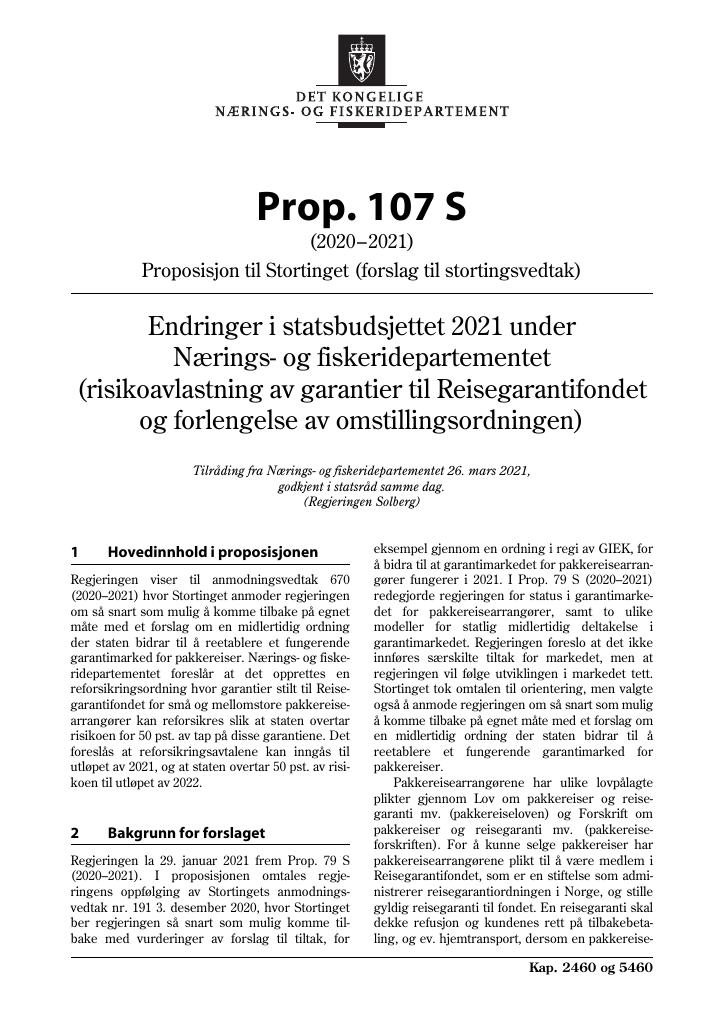 Forsiden av dokumentet Prop. 107 S (2020–2021)