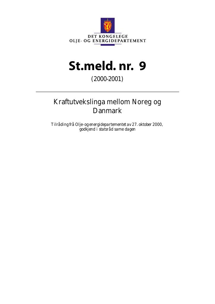 Forsiden av dokumentet St.meld. nr. 9 (2000-2001)