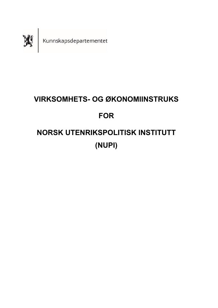 Forsiden av dokumentet Virksomhets- og økonomiinstruks