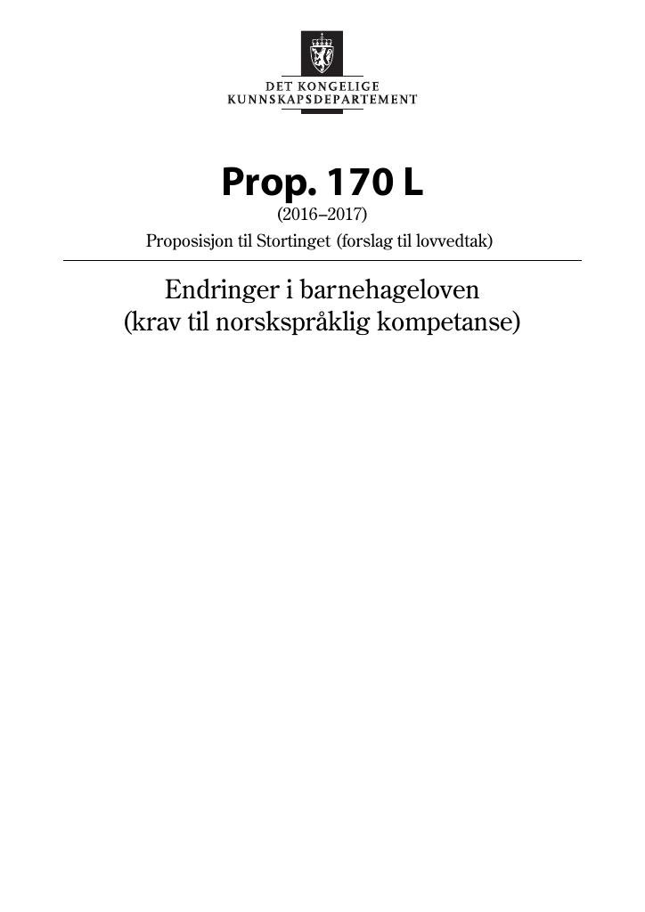 Forsiden av dokumentet Prop. 170 L (2016–2017)