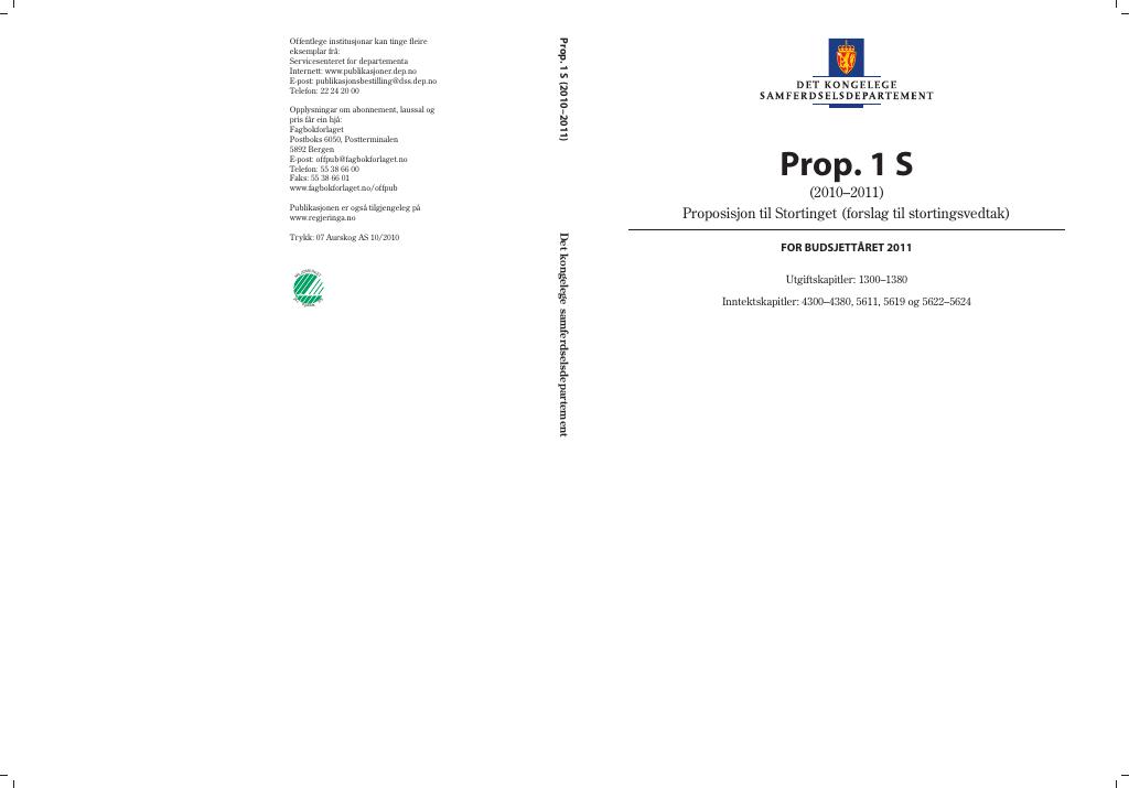 Forsiden av dokumentet Prop. 1 S (2010–2011)