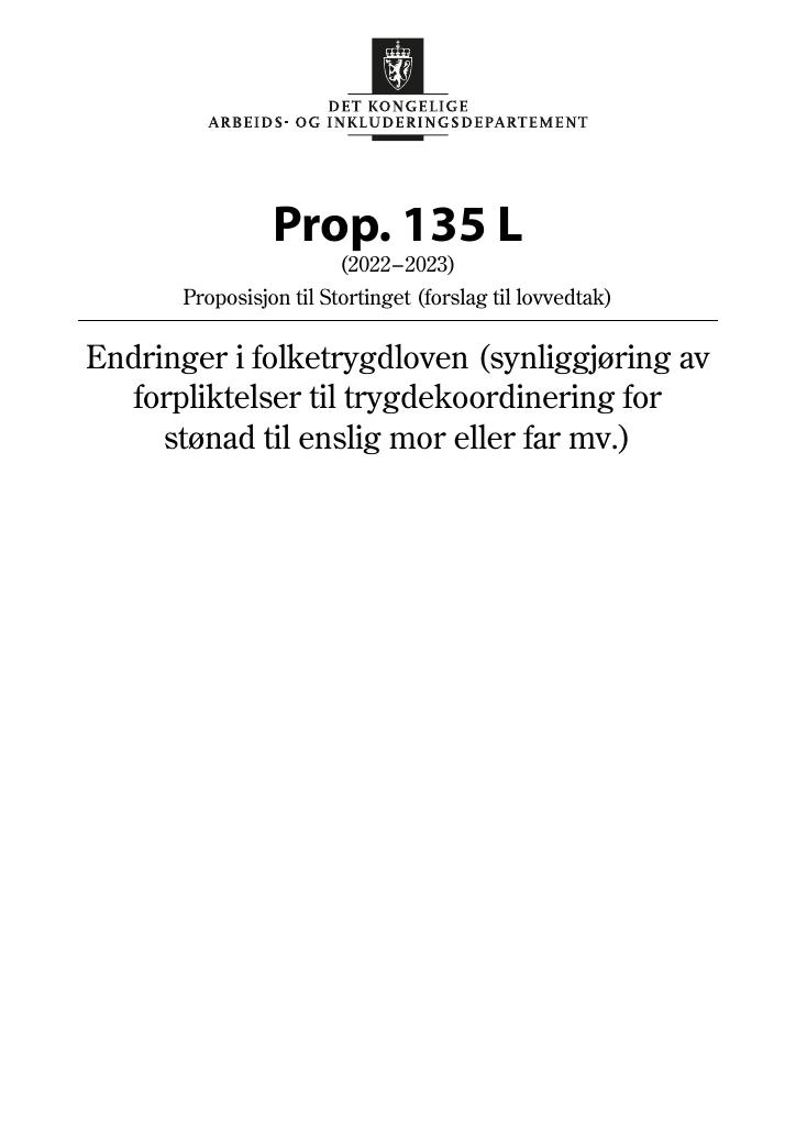 Forsiden av dokumentet Prop. 135 L (2022–2023)