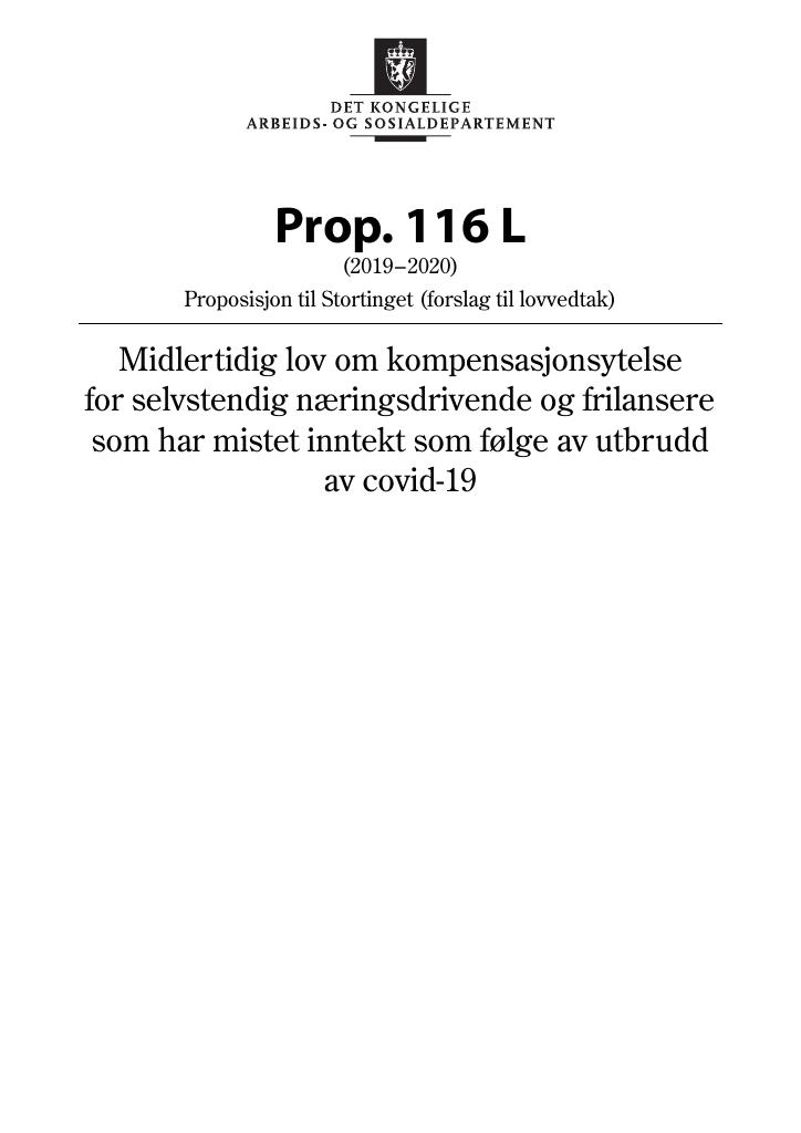 Forsiden av dokumentet Prop. 116 L (2019–2020)