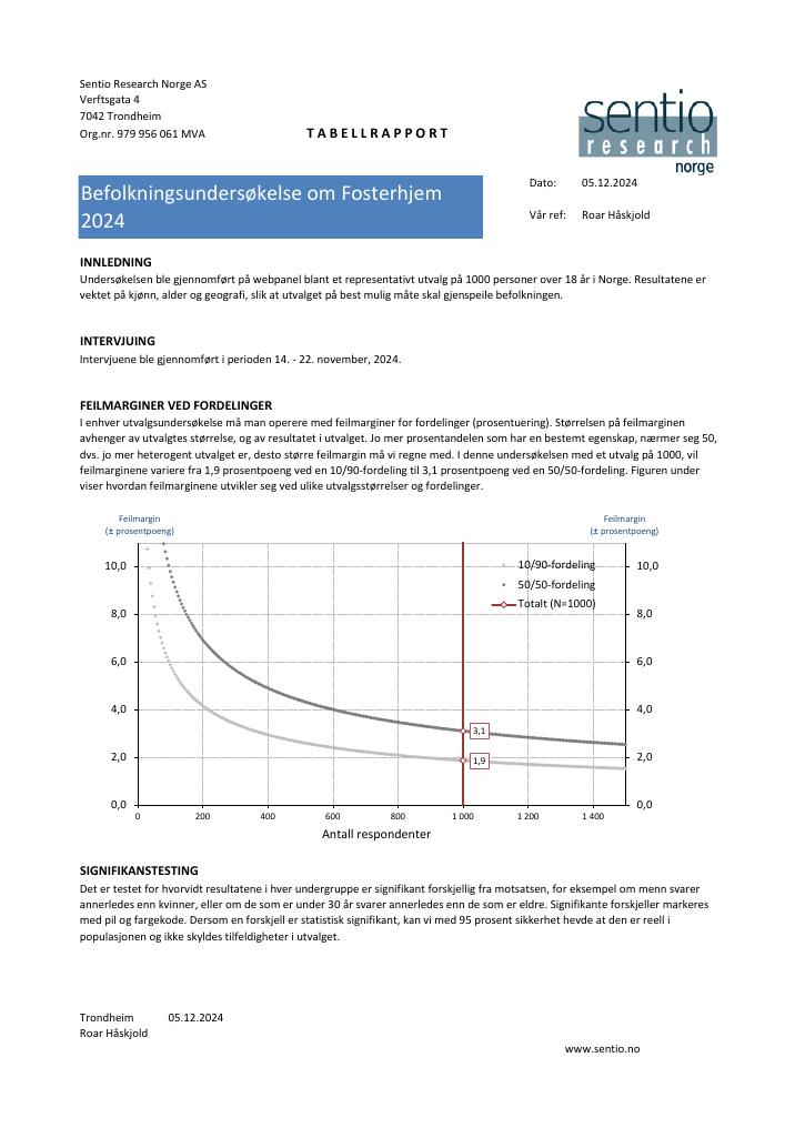 Forsiden av dokumentet Befolkningsundersøkelse om Fosterhjem