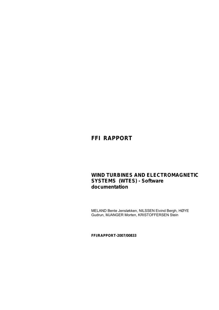 Forsiden av dokumentet Wind Turbines and Electromagnetic Systems (WTES) : software documentation