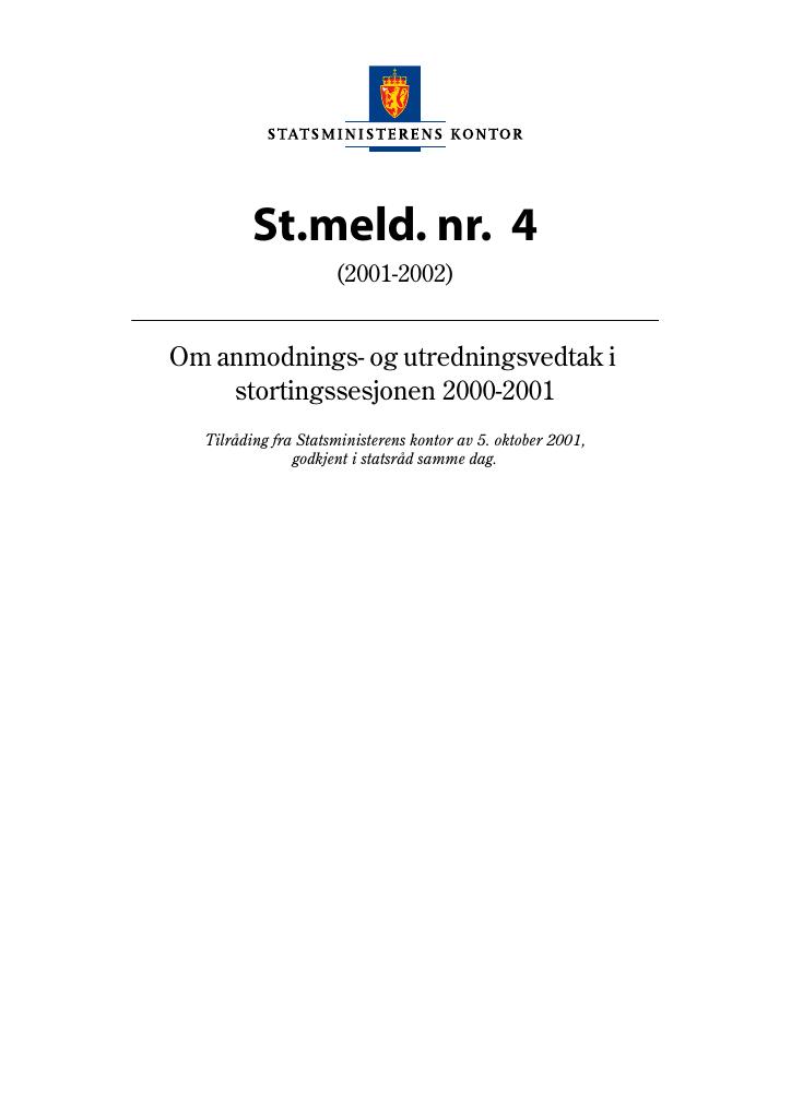Forsiden av dokumentet St.meld. nr. 4 (2001-2002)