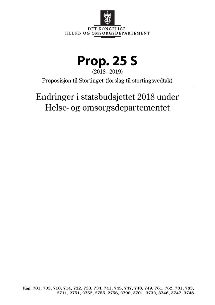 Forsiden av dokumentet Prop. 25 S (2018–2019)