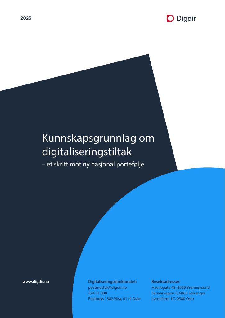 Forsiden av dokumentet Kunnskapsgrunnlag om digitaliseringstiltak
