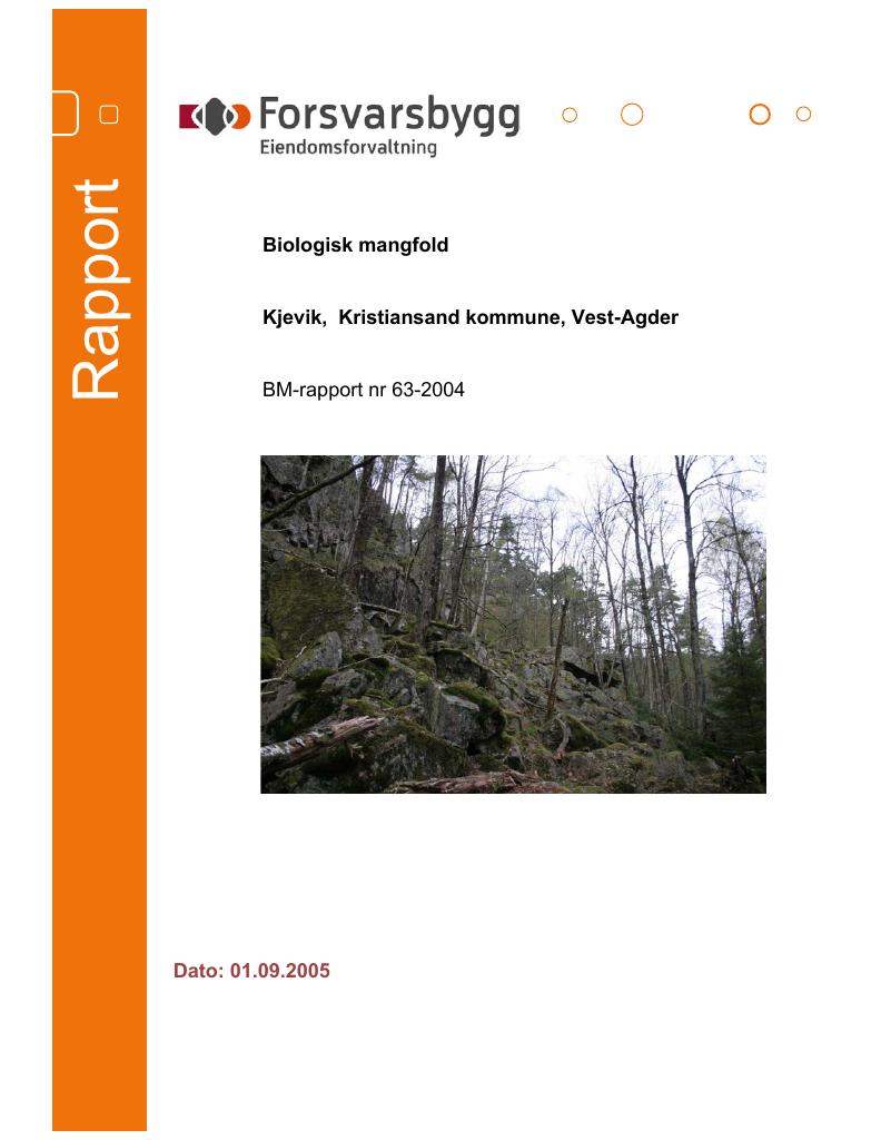 Forsiden av dokumentet Biologisk mangfold Kjevik, Kristiansand kommune, Vest-Agder :