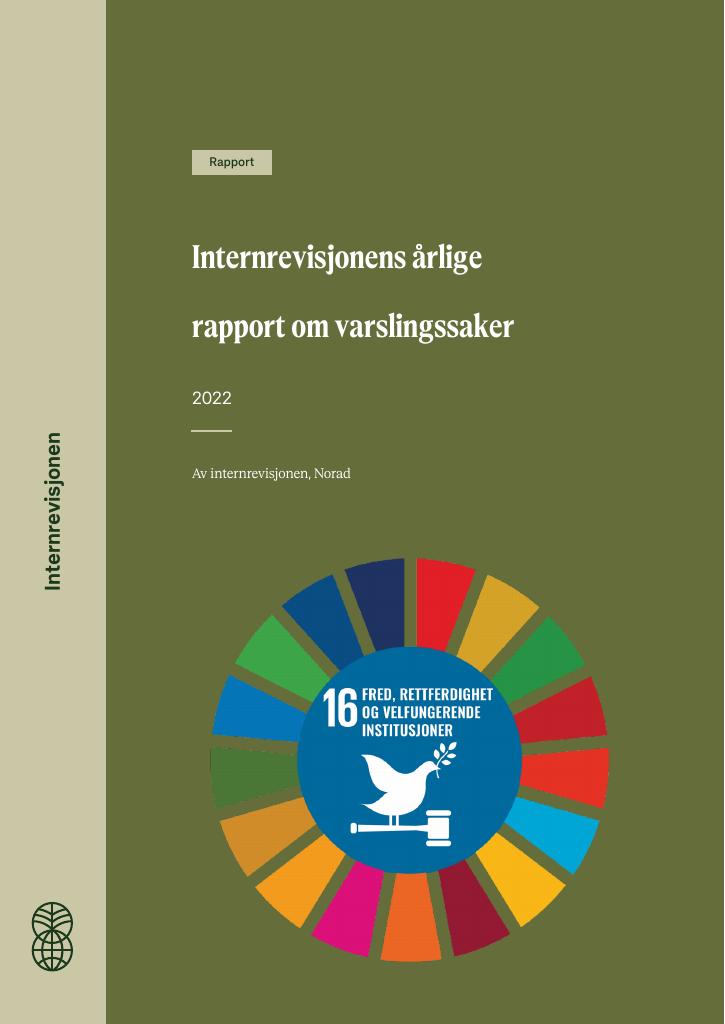 Forsiden av dokumentet Internrevisjonens årlige rapport om varslingssaker 2022
