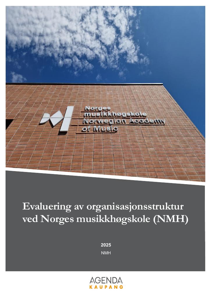 Forsiden av dokumentet Evaluering av organisasjonsstruktur ved Norges musikkhøgskole (NMH)
