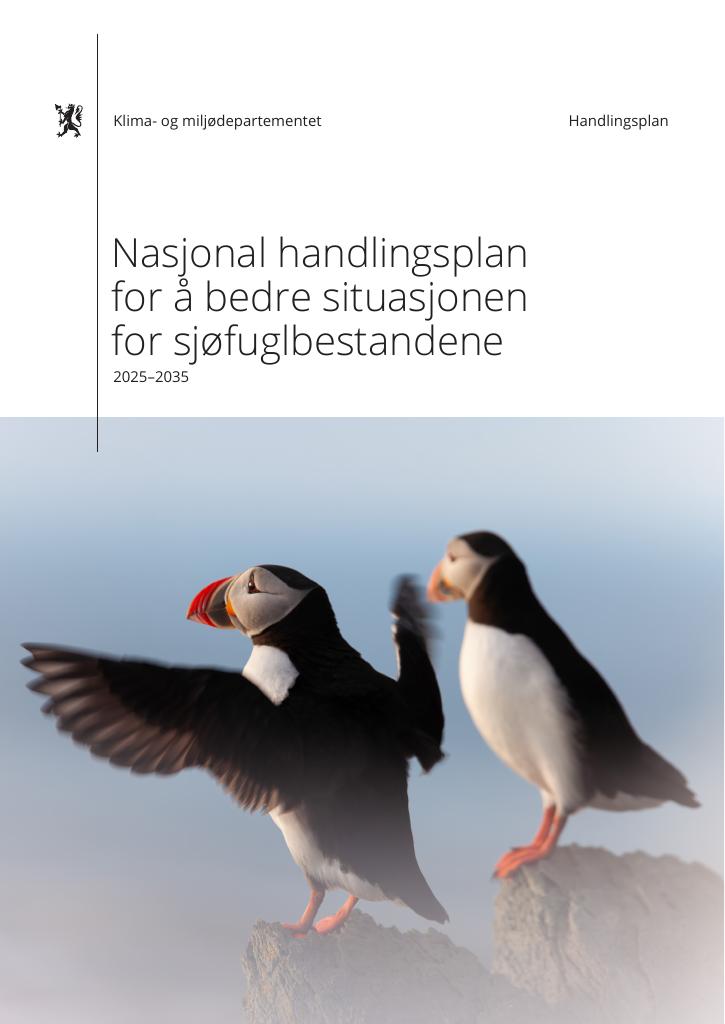 Forsiden av dokumentet Nasjonal handlingsplan for å bedre situasjonen for sjøfuglbestandene 2025–2035